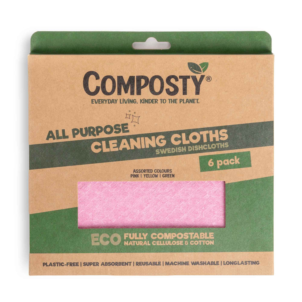 Composty® | Super Absorbent Eco 'Swedish Dishcloths' | 6 Pack Assorted Colours